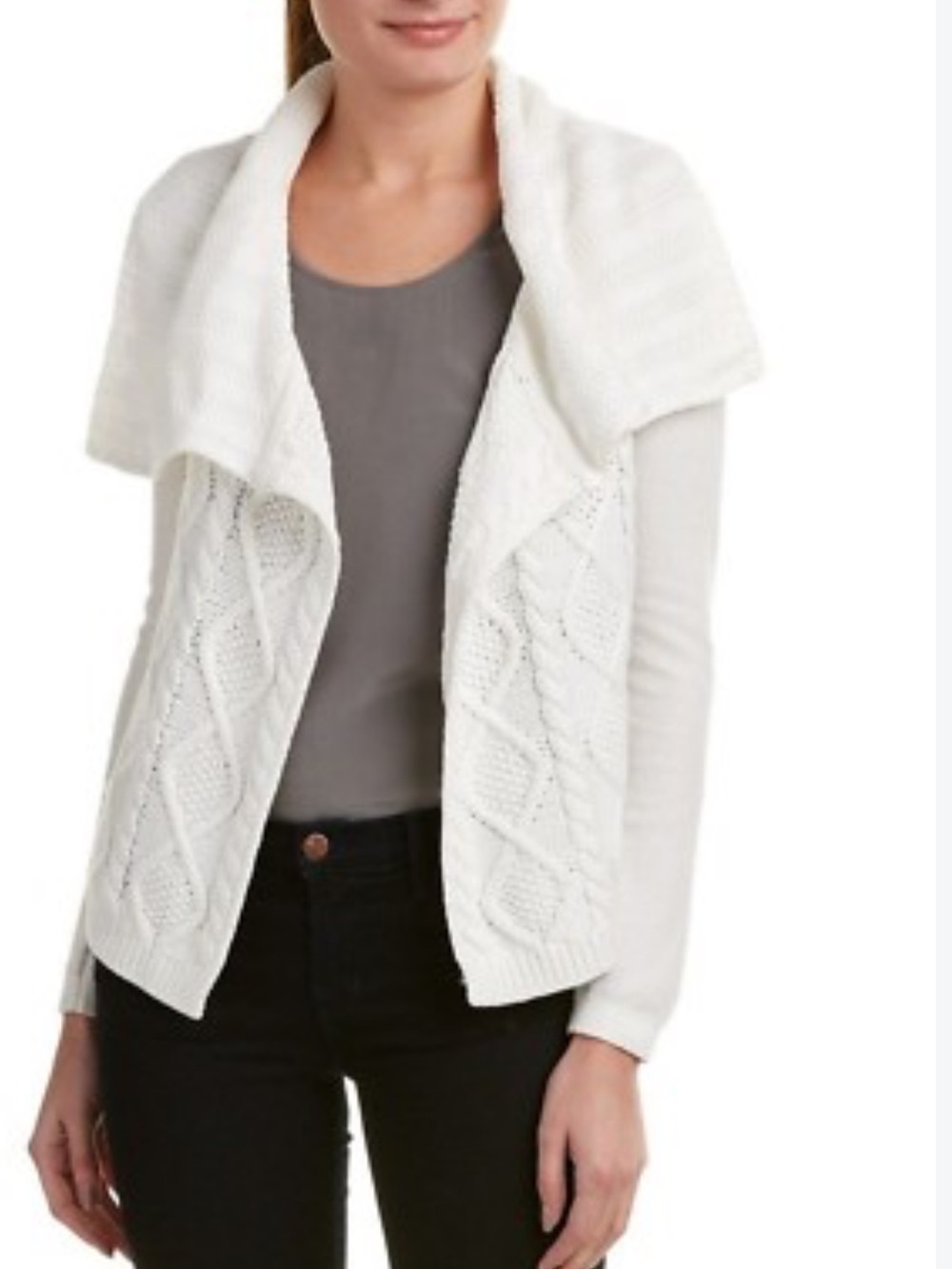 VTG CAbi #193 Cable Knit Open Front Shawl Collar Cardigan Sweater Size Small